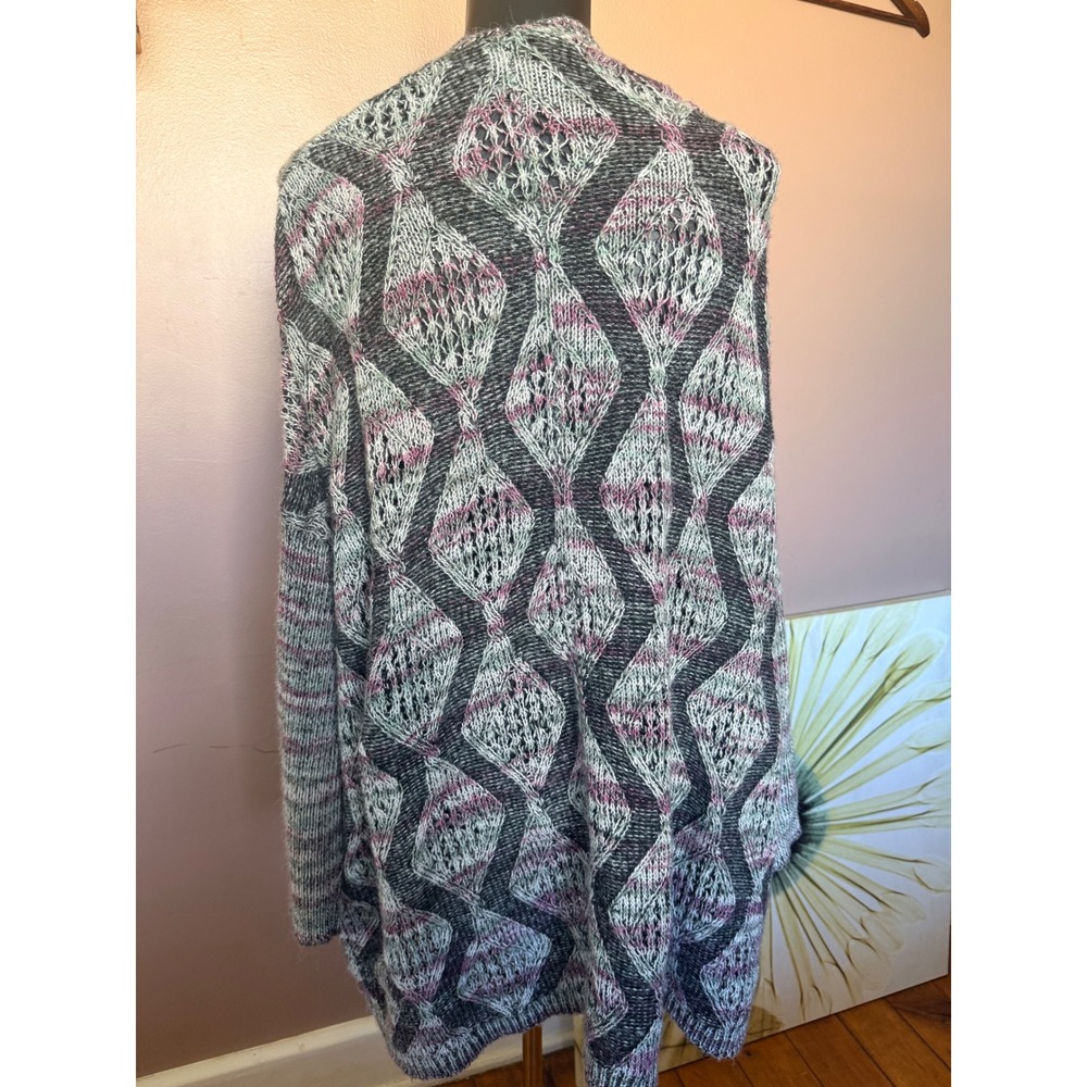 Soft Surroundings One Size Gray Purple Diamond Knit Cardigan Wool Open Front Top - Picture 6 of 7